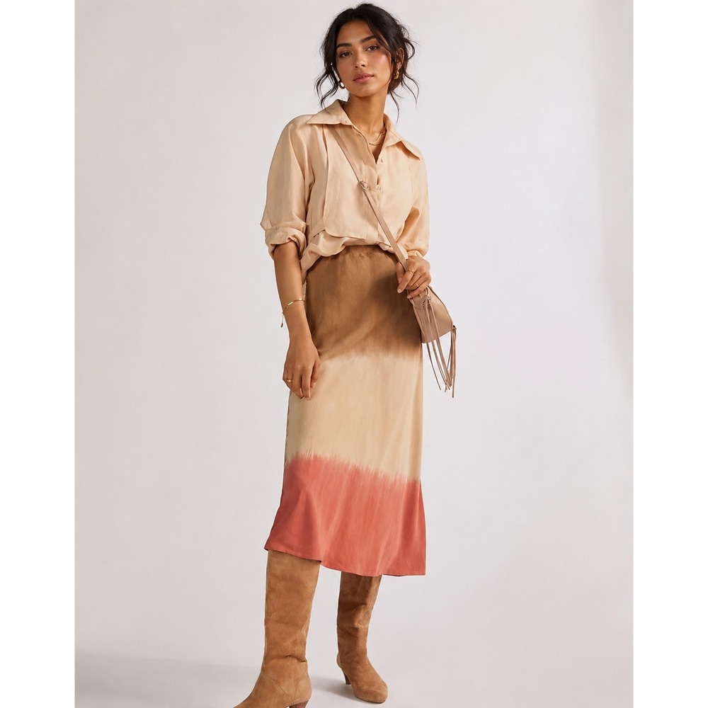 ANTHROPOLOGIE CLOTH & STONE Women's Midi Skirt MEDIUM Pull On Ombré Tie Dye - Picture 10 of 10